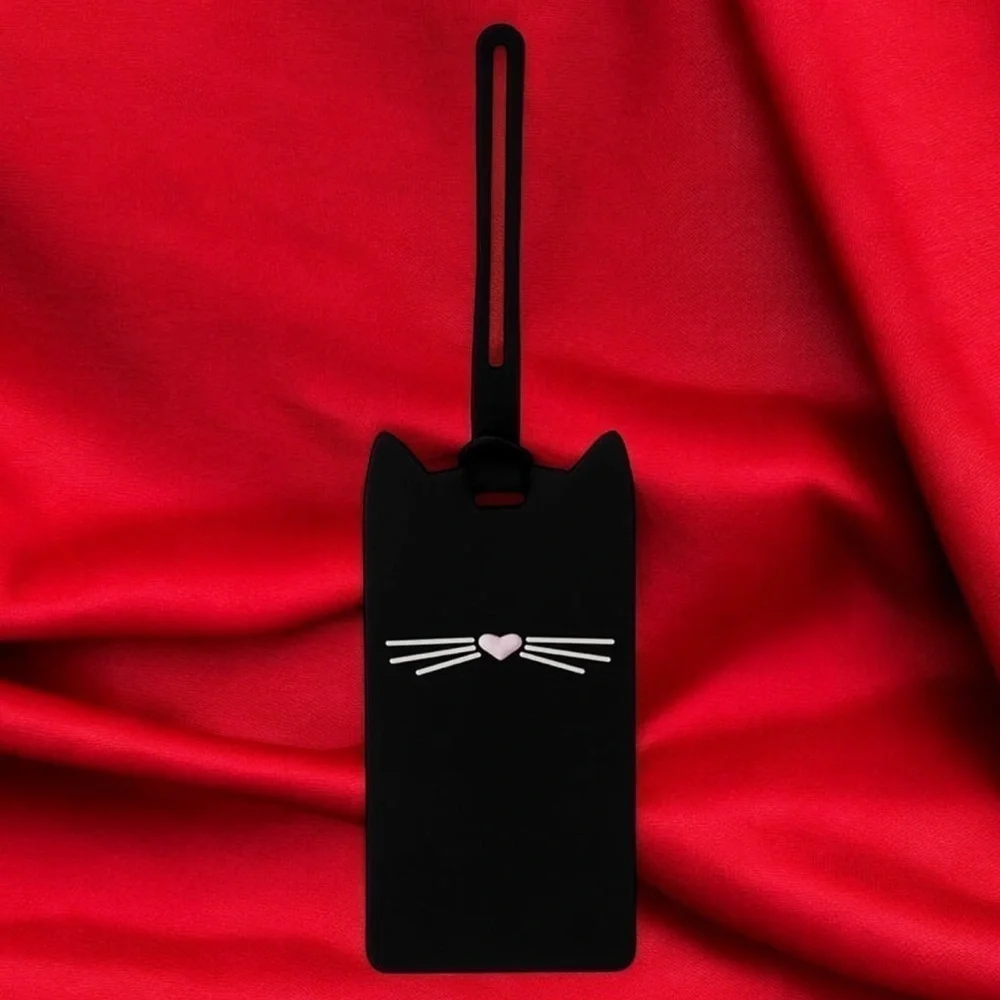 Kate Spade New York Silicone Luggage Tag with Durable Strap, Black Cat (new)